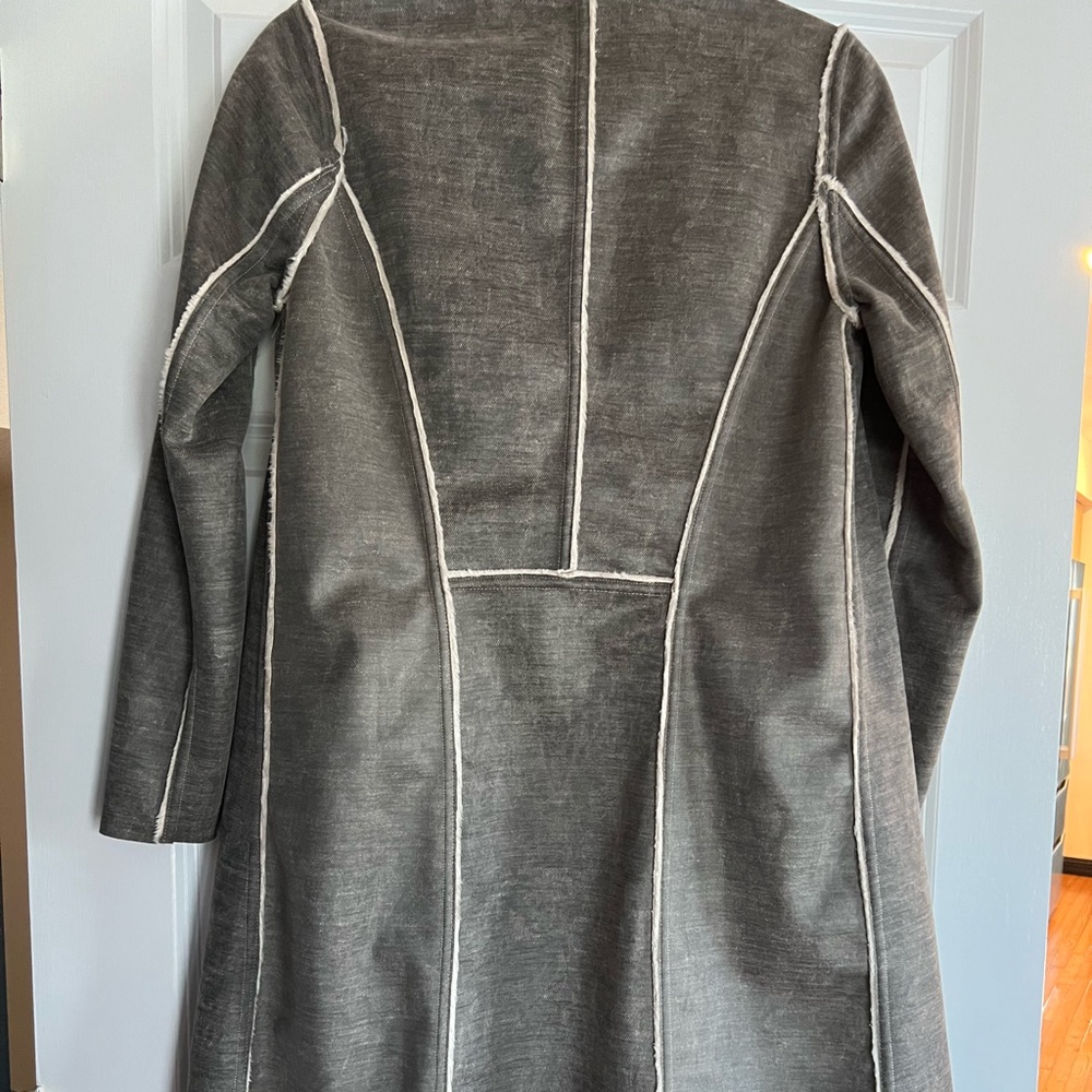 Anthropologie Amadi Ultrasuede grey fur lined coat cap